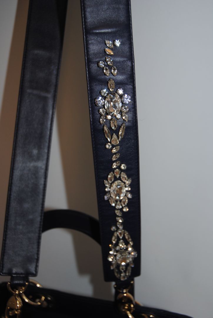 navy blue Christian Dior Dior Lady Dior Medium, Height: ~20 cm / 8 in Width: ~24 cm / 9.5 in Depth: ~11–12 cm / 4.5 in