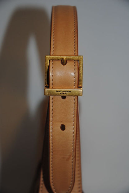 tan/ caramel Saint Laurent Model: Le 5 À 7 Hobo Bag, Length: 9.8 in (25 cm) Height: 5.5 in (14 cm) Depth: 2.4 in (6 cm) Strap Drop: 8.6–10.2 in (adjustable)