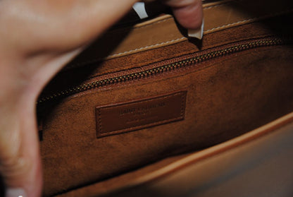 tan/ caramel Saint Laurent Model: Le 5 À 7 Hobo Bag, Length: 9.8 in (25 cm) Height: 5.5 in (14 cm) Depth: 2.4 in (6 cm) Strap Drop: 8.6–10.2 in (adjustable)