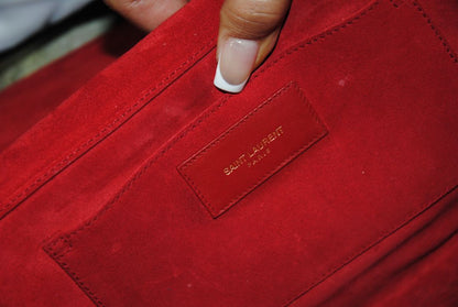 red YSL Classic Y Ligne Clutch, Length: 11” Height: 6” Depth: 1.5”