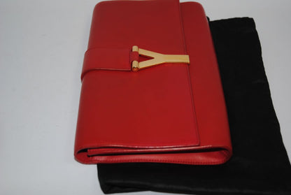 red YSL Classic Y Ligne Clutch, Length: 11” Height: 6” Depth: 1.5”