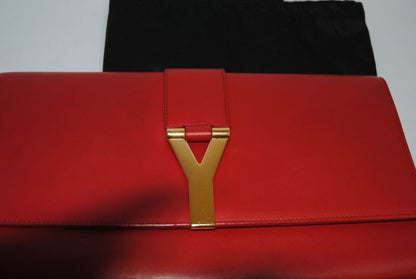 red YSL Classic Y Ligne Clutch, Length: 11” Height: 6” Depth: 1.5”