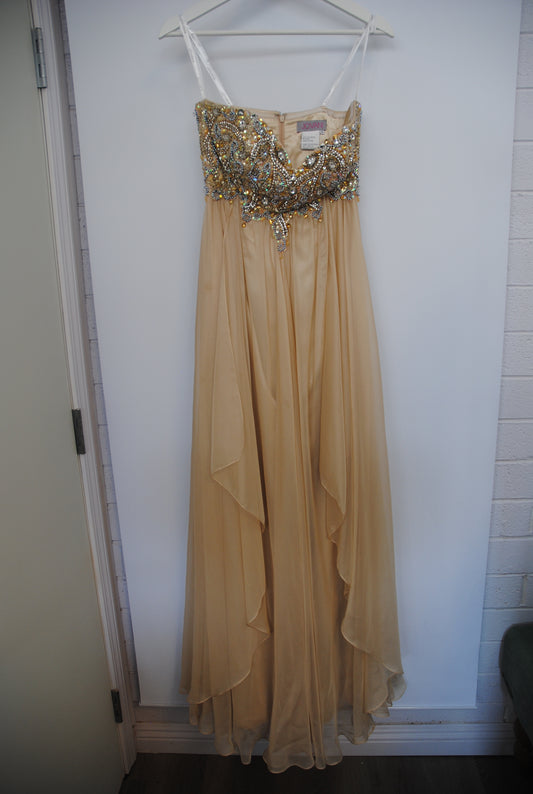 champagne nude  Jovani beaded gown, 4