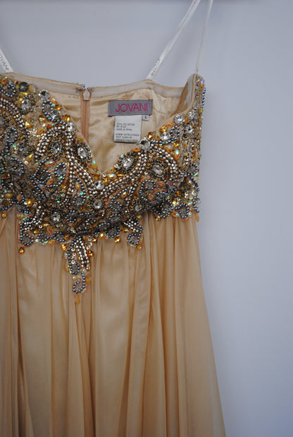 champagne nude  Jovani beaded gown, 4