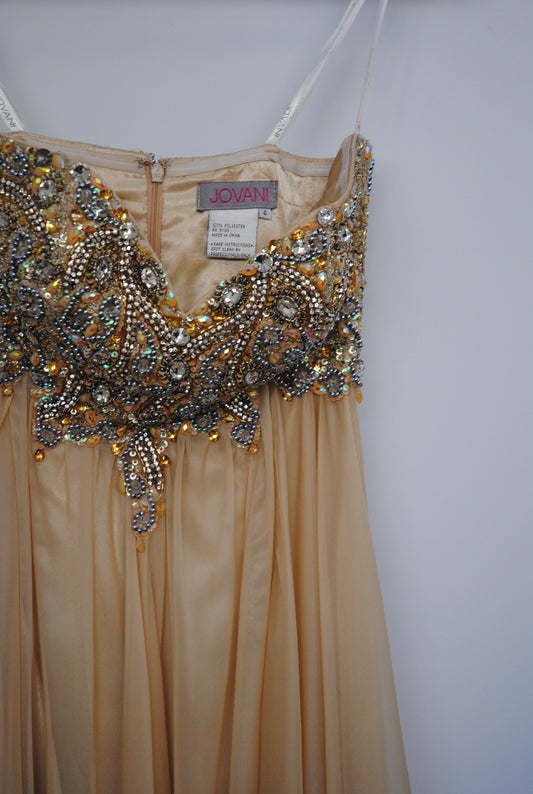 champagne nude  Jovani beaded gown, 4