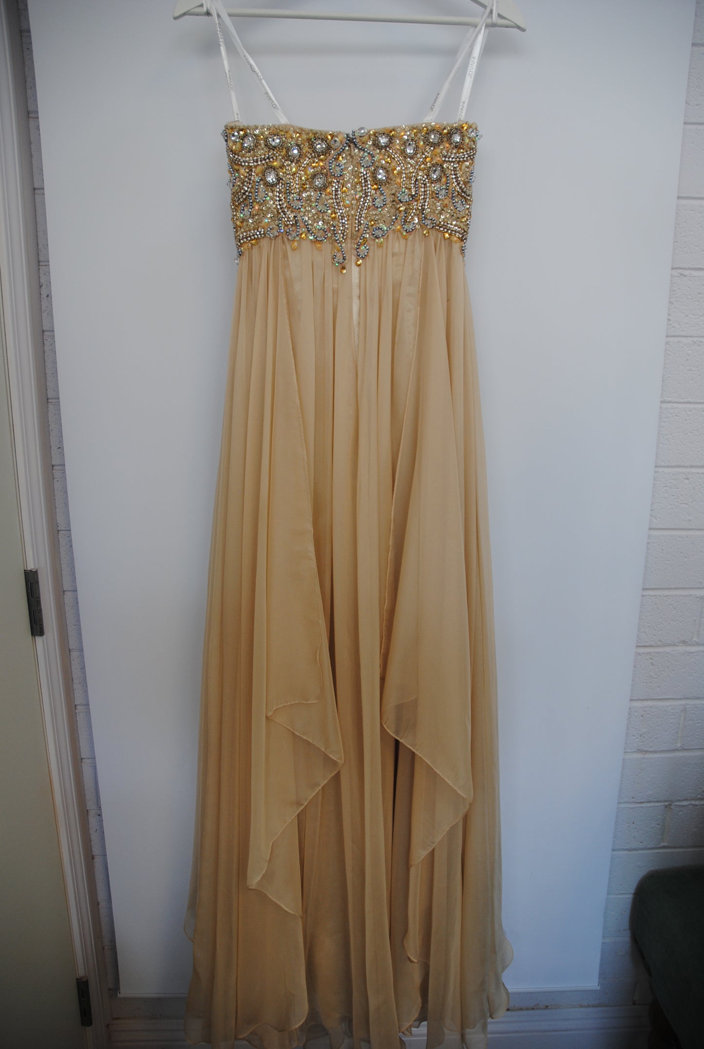 champagne nude  Jovani beaded gown, 4
