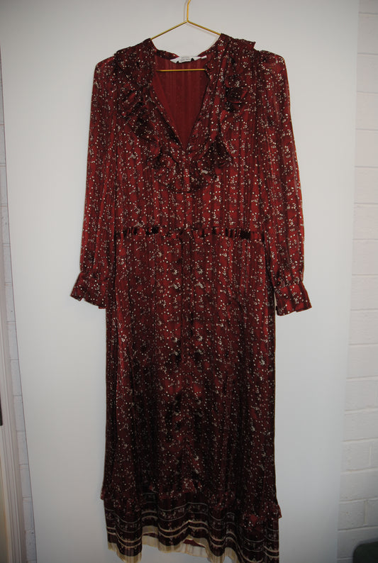 Burgundy & White  Paris Atelier & Other Stories Midi Floaty Dress, US 4