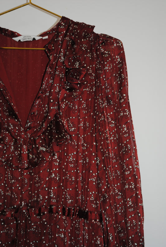Burgundy & White  Paris Atelier & Other Stories Midi Floaty Dress, US 4