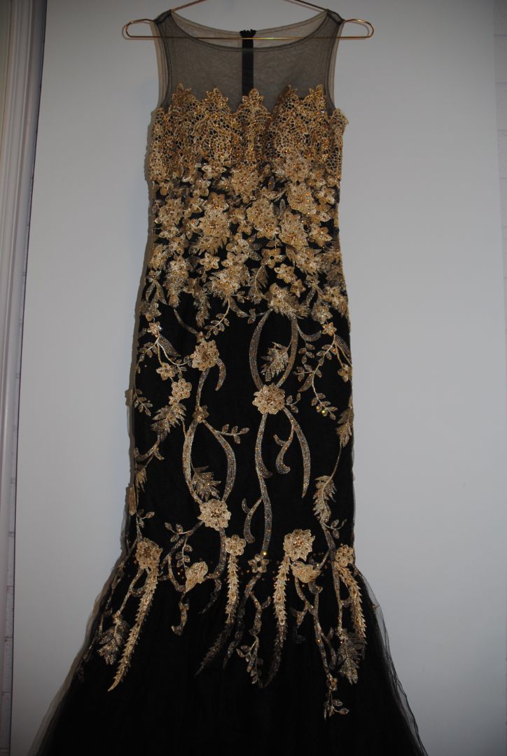 Romance Black Gold Applique Mesh Gown 2