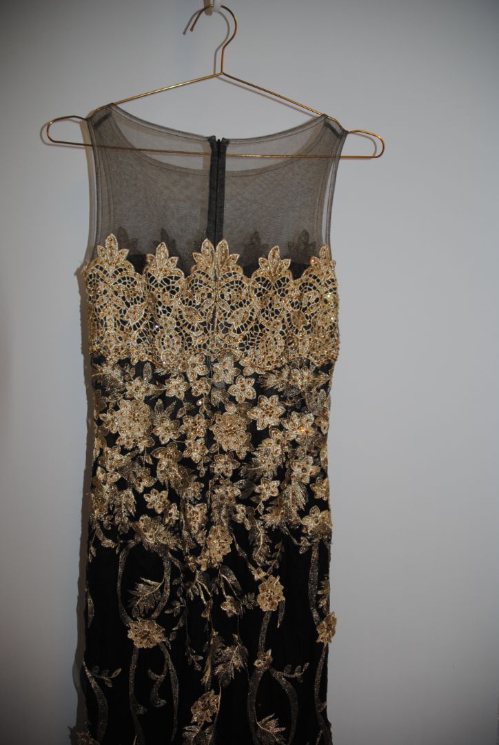 Romance Black Gold Applique Mesh Gown 2