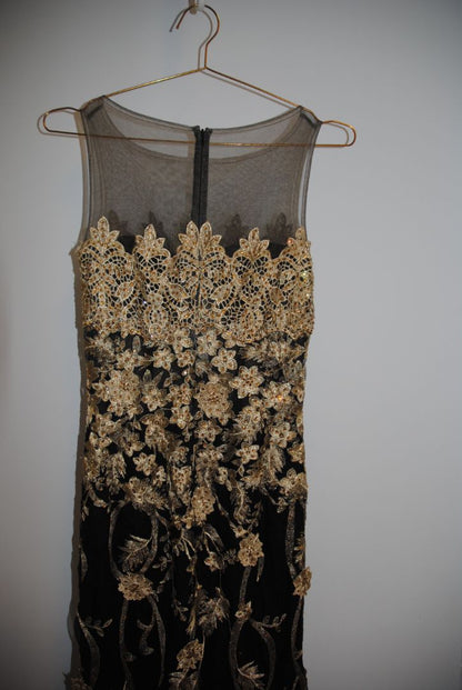 Romance Black Gold Applique Mesh Gown 2
