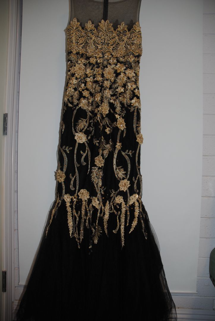 Romance Black Gold Applique Mesh Gown 2