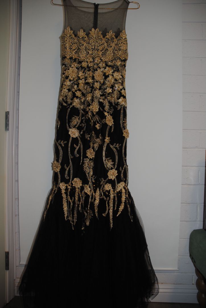 Romance Black Gold Applique Mesh Gown 2