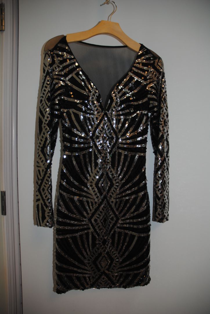 Venus Black Silver Art Deco Sequin Gown S