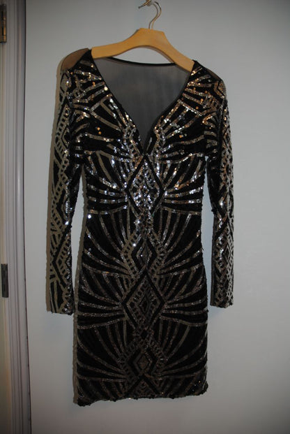 Venus Black Silver Art Deco Sequin Gown S