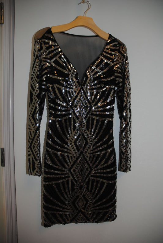 black and silver venus sparkly dress, S
