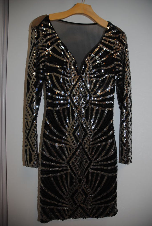 black and silver venus sparkly dress, S