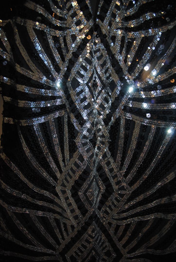 Venus Black Silver Art Deco Sequin Gown S