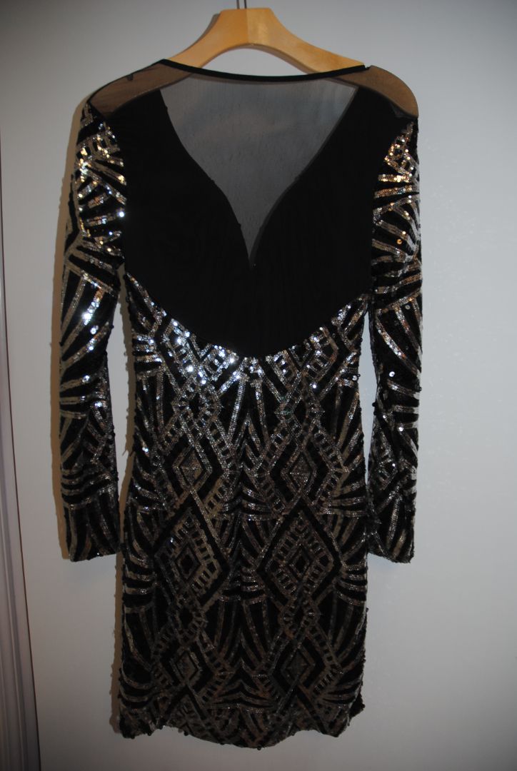 Venus Black Silver Art Deco Sequin Gown S