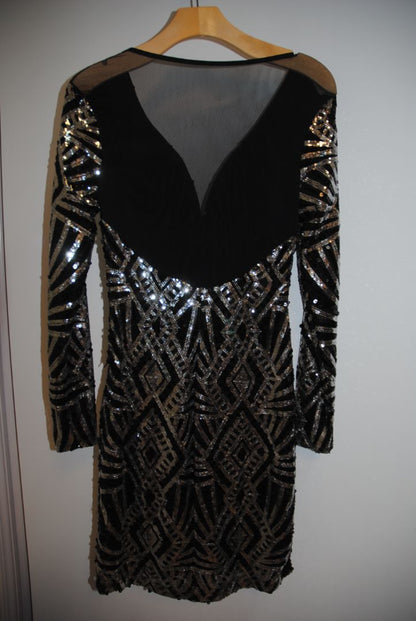 Venus Black Silver Art Deco Sequin Gown S
