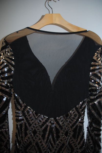 Venus Black Silver Art Deco Sequin Gown S