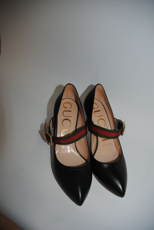 black with gold and green Gucci mary janes, 38 EU