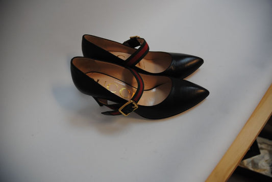 black with gold and green Gucci mary janes, 38 EU