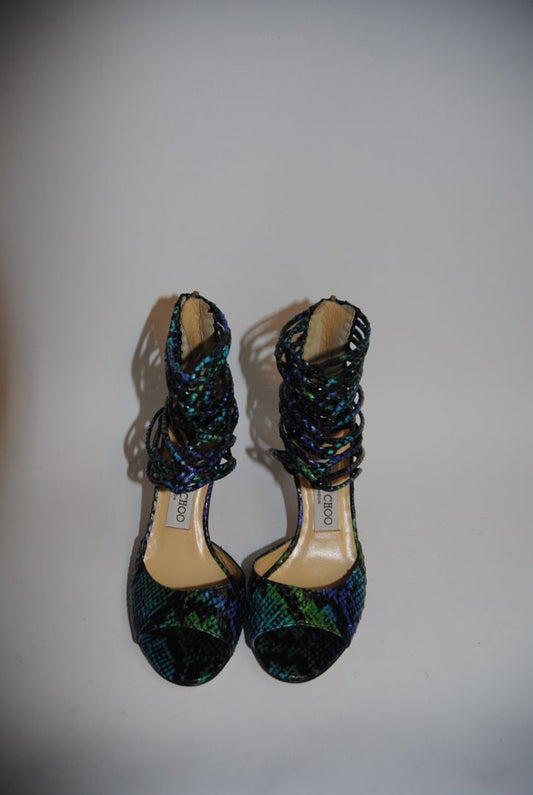 blue and green Jimmy Choo snakeskin sandals, 36