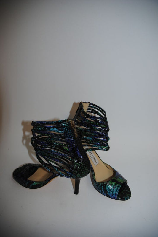 blue and green Jimmy Choo snakeskin sandals, 36