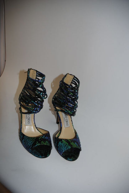 Jimmy Choo Blue Green Snakeskin Sandal 36