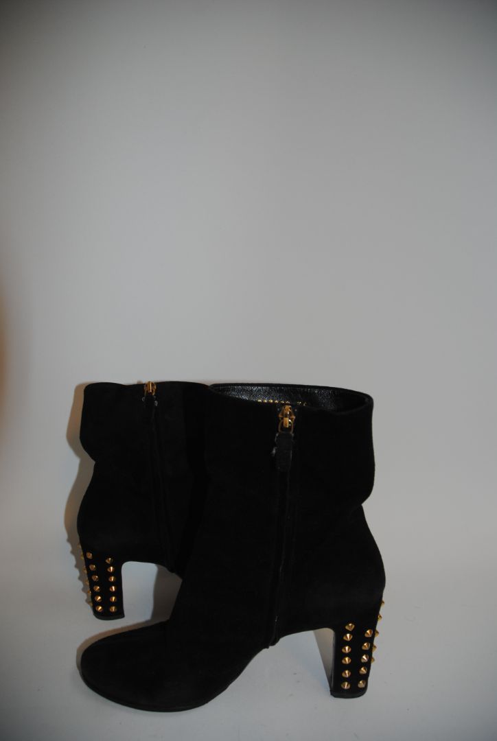 Gucci Black Gold Studded Block Heel Boots 36