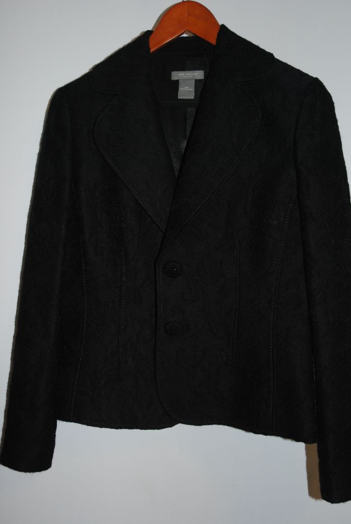 Ann Taylor Black Jacquard Coat 12P
