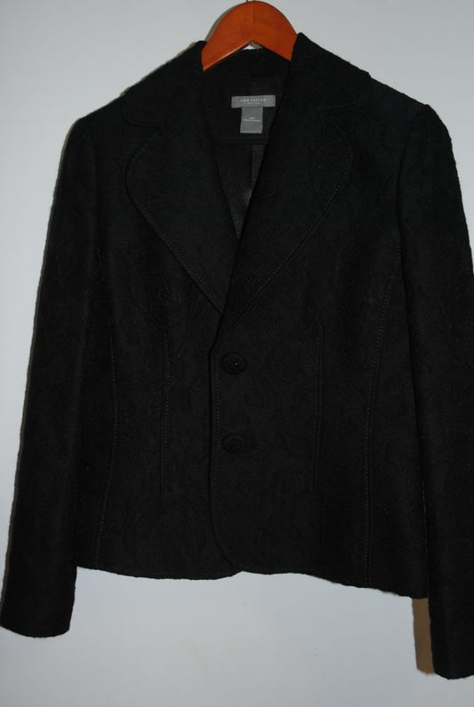 black Ann Taylor jacquard coat, 12P