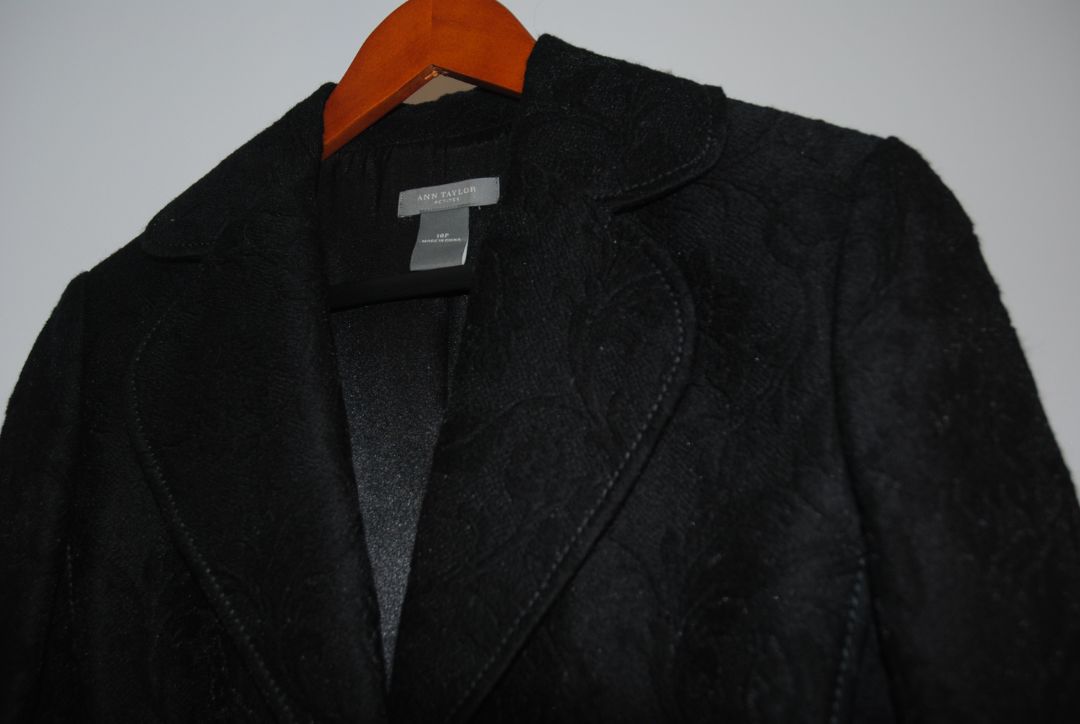 Ann Taylor Black Jacquard Coat 12P