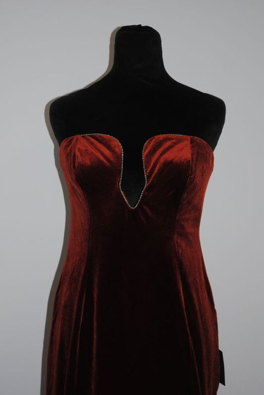 burnt sienna Lulus sweetheart neckline velvet gown, L