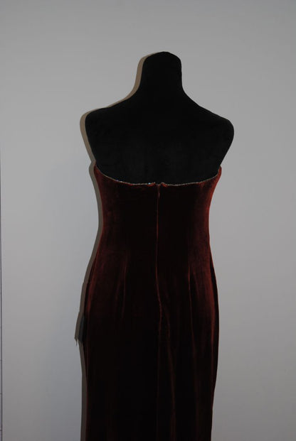 burnt sienna Lulus sweetheart neckline velvet gown, L