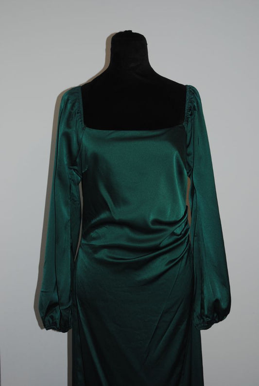 green Lulus long sleeve formal satin dress, M