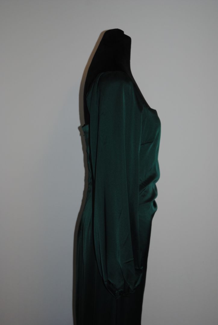 green Lulus long sleeve formal satin dress, M