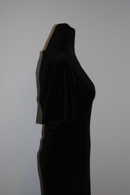 Lulus Black Flutter Velvet Maxi Dress S