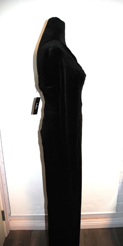 Lulus Black Strapless Ruffle Slit Gown M
