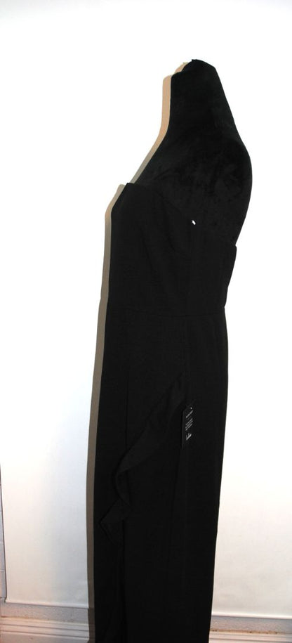 Lulus Black Strapless Ruffle Slit Gown M