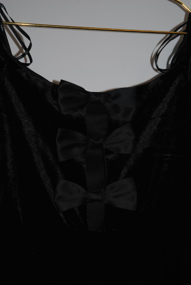 Lulus Black Velvet Bow Detail Jumpsuit S