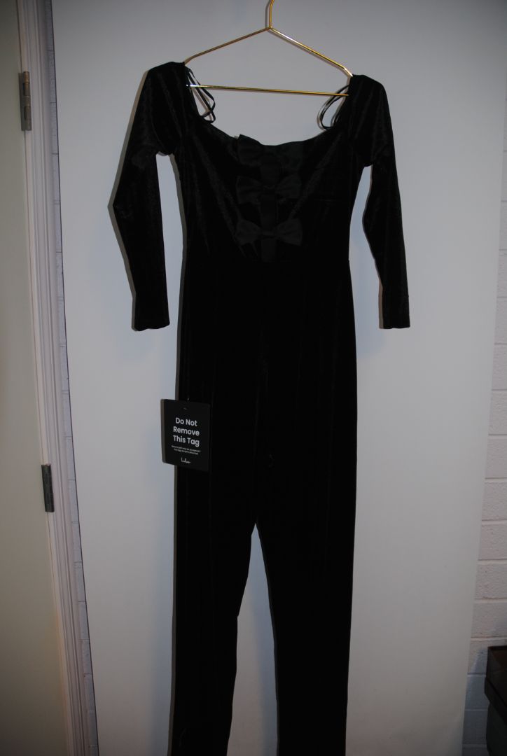 Lulus Black Velvet Bow Detail Jumpsuit S