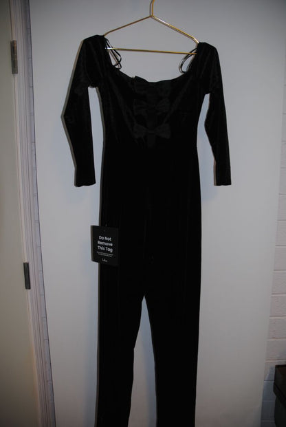Lulus Black Velvet Bow Detail Jumpsuit S