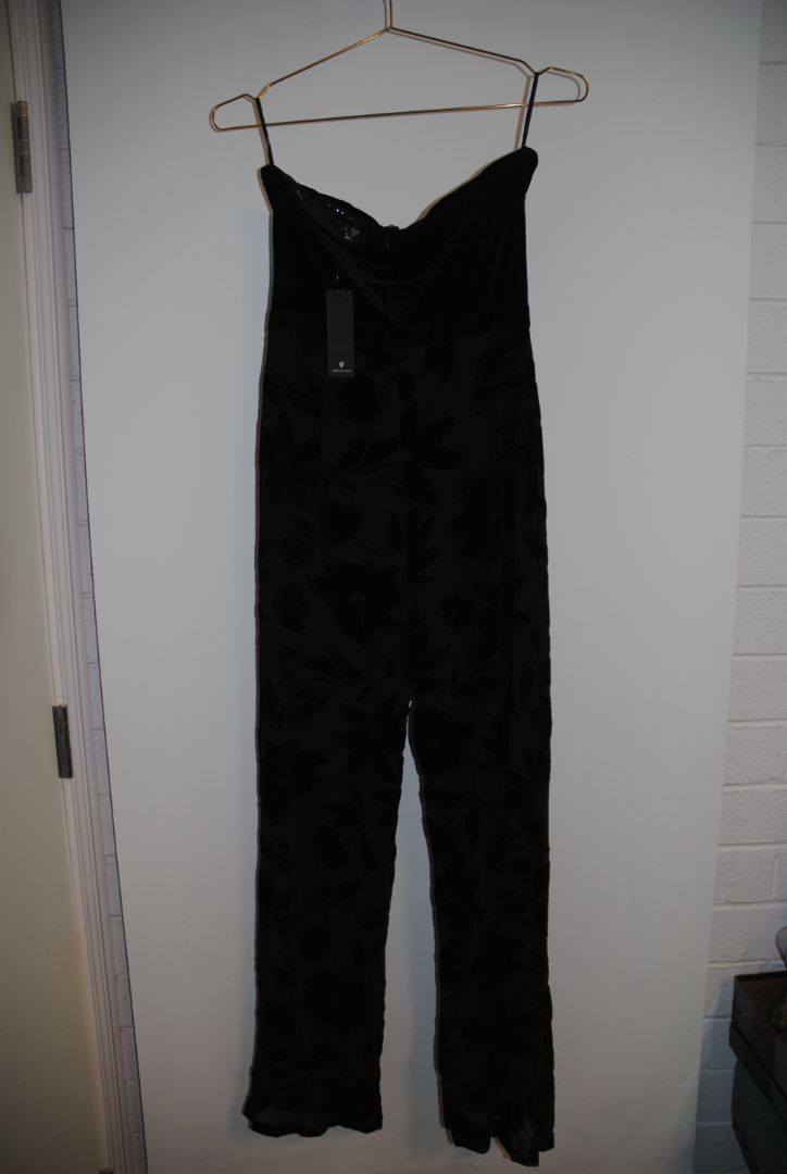 Lulus Black Floral Velvet Strapless Jumpsuit S