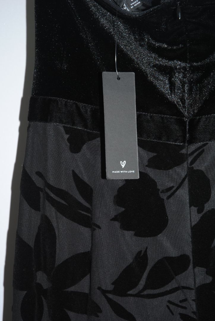 Lulus Black Floral Velvet Strapless Jumpsuit S
