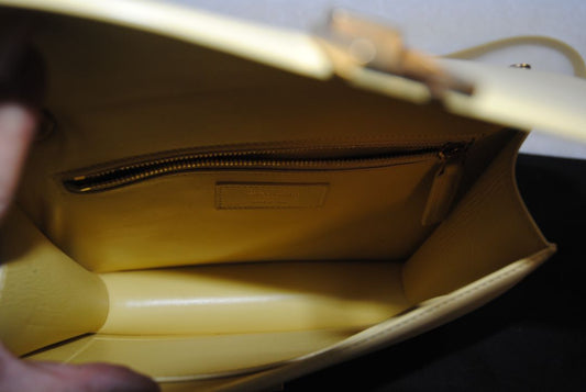 calfskin buttercream yellow YSL manhattan bag, Width: 9.5 in Height: 7 in Depth: 3 in Strap Drop: ~20–22 in (adjustable)