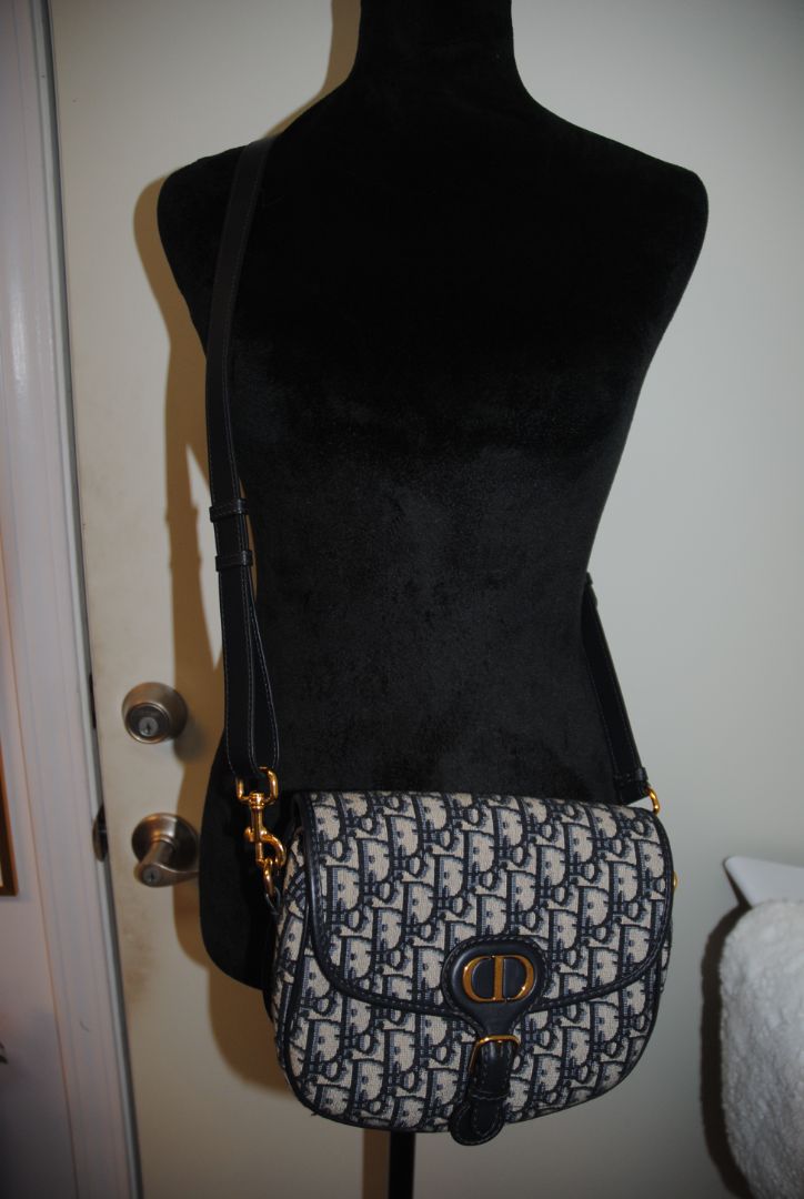 blue monogram Christian Dior bobby bag, Length: ~8.5 in / 21.5 cm Height: ~6 in / 15 cm Depth: ~2.5 in / 6.5 cm Strap Drop: ~18–22 in / 46–56 cm (adjustable)