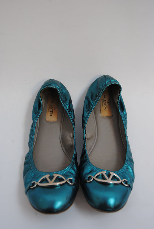 teal blue Valentino Garavani ballet flats, 38.5 EU