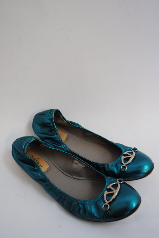 teal blue Valentino Garavani ballet flats, 38.5 EU